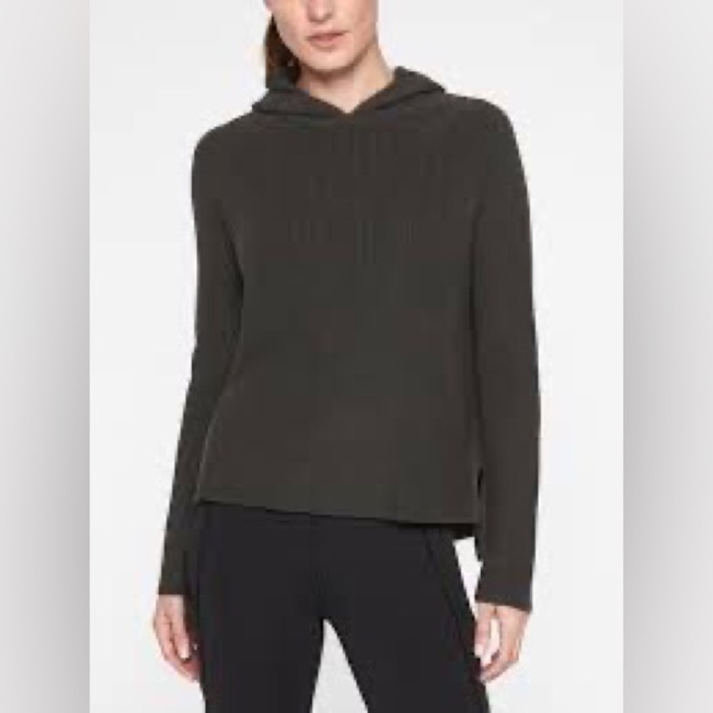 Athleta arbor Olive Green Gray Ribbed Oversized Rest Day Hooded Sweater size XXS